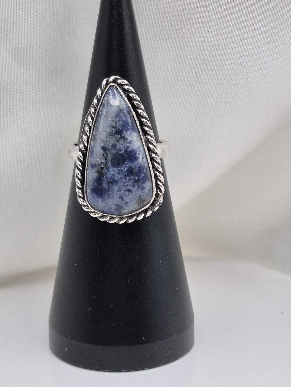 Sterling Silver Teardrop Pear Natural Blue Sodalite Size 6.5 Ring VERY PRETTY